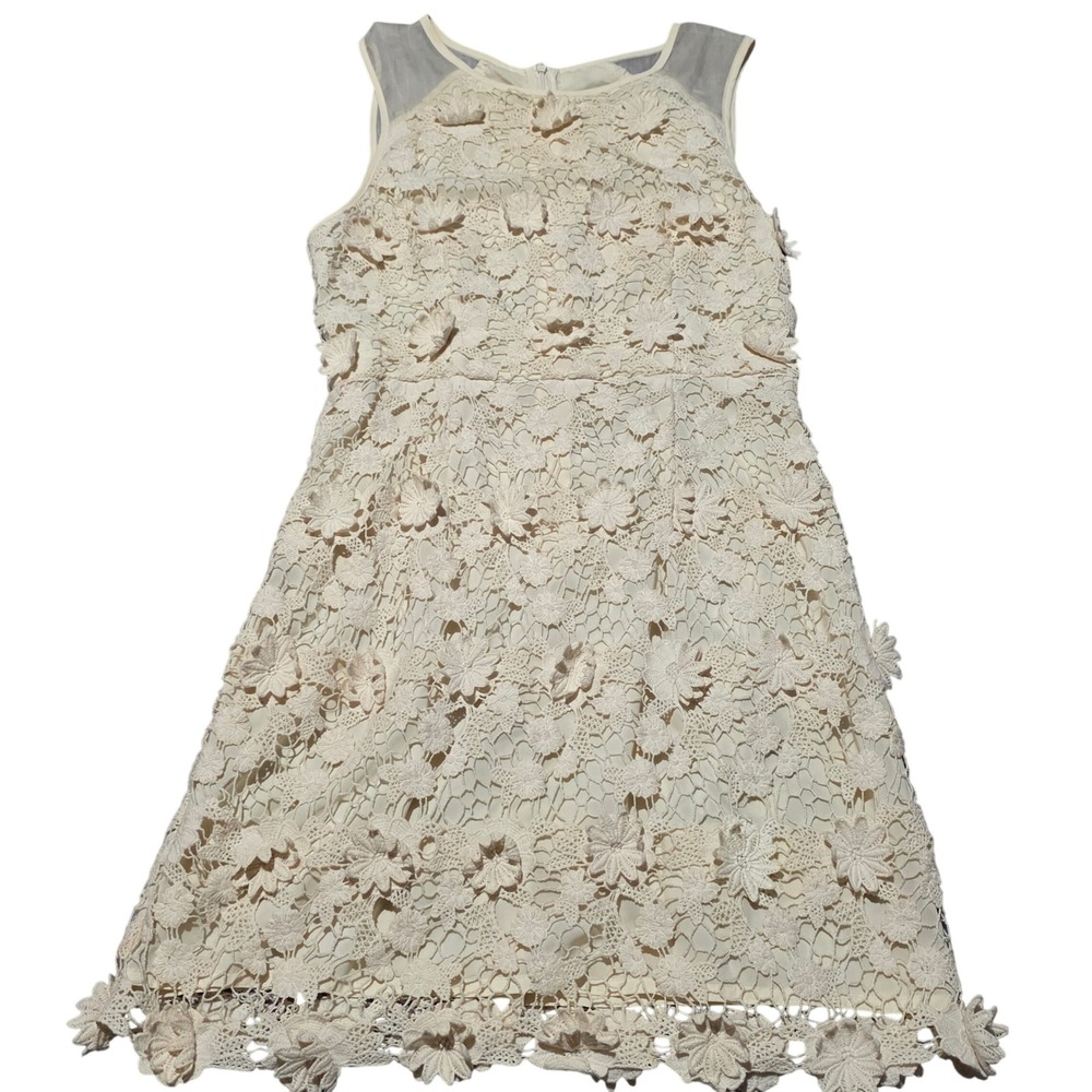 Thistlepearl Women's Cream Lace Floral Sheer Neck Sleeveless Dress Size 8